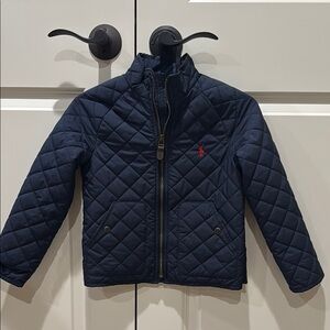 Navy Quilted Jacket with Red Logo